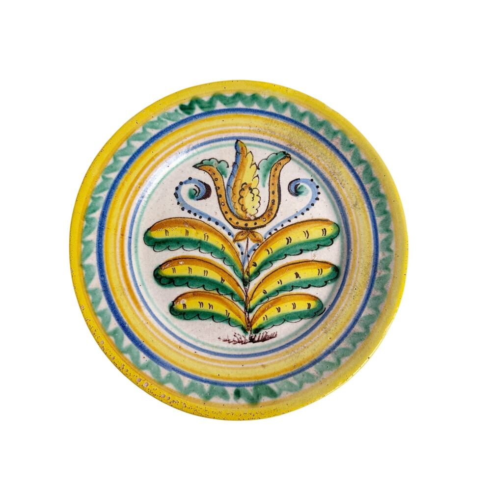 Vintage ICS Italy Hand Painted Majolica Plate 11" Vietri Floral Folk Art 30s